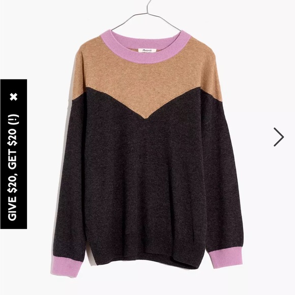 Madewell colorblock yoke pullover faux off shoulder sweater - Picture 5 of 13